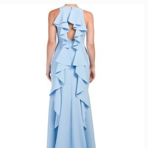 NWT Ruffle Back Crepe Gown Blue Sz6 Nicole Miller